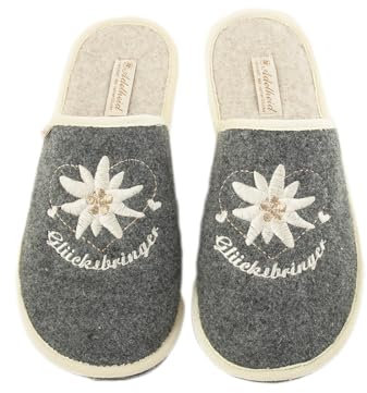 Adelheid Glücksbringer Filzpantoffel für Damen - Edelweiss Stickerei - mit Geschenkkarton - made in Portugal - Doppelgrößen