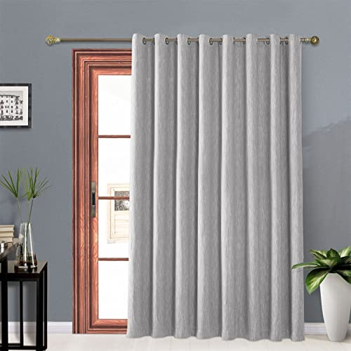Melodieux Elegant Cotton Wide Blackout Curtains for Sliding Glass Door Living Room Thermal Insulated Grommet Drapes, 100 by 84 Inch, Grey (1 Panel)
