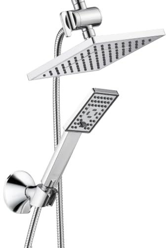 Bright Showers - Handheld Shower Head and Overhead Rain Shower Combo Set - Includes Wall Suction Bracket, 3-Way Diverter Mount and 5 ft. Stainless Steel Hose - Chrome Finish