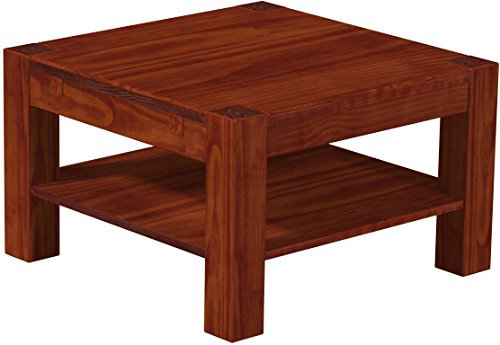 B.R.A.S.I.L.-Möbel Brasilmöbel Couchtisch Rio Kanto 73x73 cm Mahagoni mit Ablage Wohnzimmertisch Holz Tisch Pinie Massivholz Stubentisch Beistelltisch Echtholz Größe und Farbe wählbar