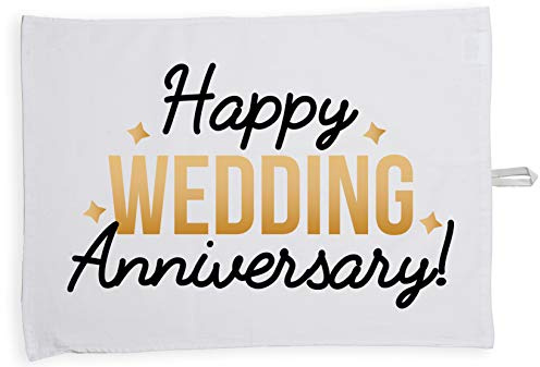 Hippowarehouse Happy wedding anniversary Tea Towel Eco Printed Dish Cloth Kitchen accessory 50cmx70cm 100% Cotton