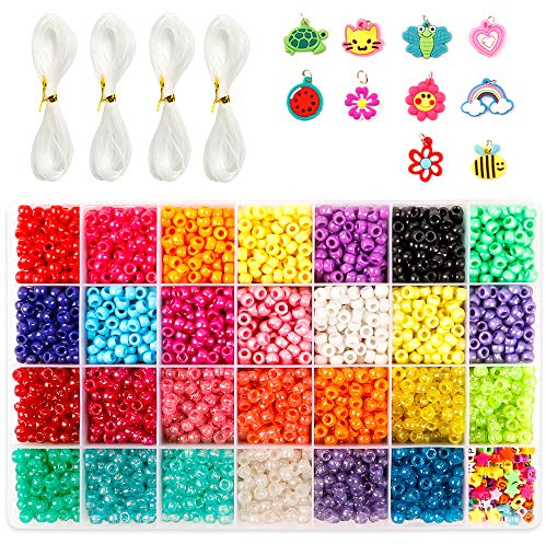 Pony Perlen Set, mit 4600 Stück 9mm Perlen für Armbänder in 27 Farben, inklusive Buchstabenperlen, Sternperlen und elastischer Schnur, zur Herstellung von Perlenarmbändern, hergestellt von INSCRAFT