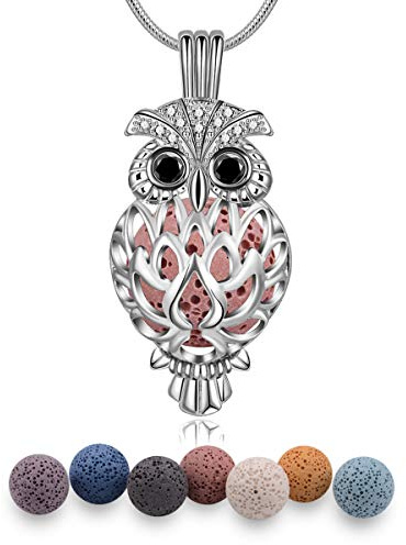 EUDORA Harmony Ball Aromatherapie Kette Damen Aroma Diffusion Halsketten Frauen, Aroma Oel Diffuser Charme Anhänger Yoga Meditations Schmuck Geschenke für Mutter Lavaestein Perlen Kette 7PCS, 24