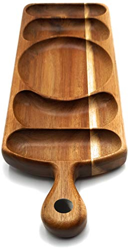 Acacia Wood Serving Platter 43 x 15cm with Grooves & Handle XL Luxury Snack Paddle Large XL Reversible Tray for Dinner Parties Ideal for Chips Dips Crudités Cheese Charcuterie Deluxe Present Gift UK