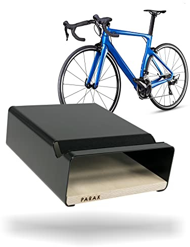 PARAX Fahrrad Wandhalterung mit Ablageboard - modernes Design für Wohnung - Metall & Holz, Filzauflage, Schwarz - M (Lenker bis 50 cm)