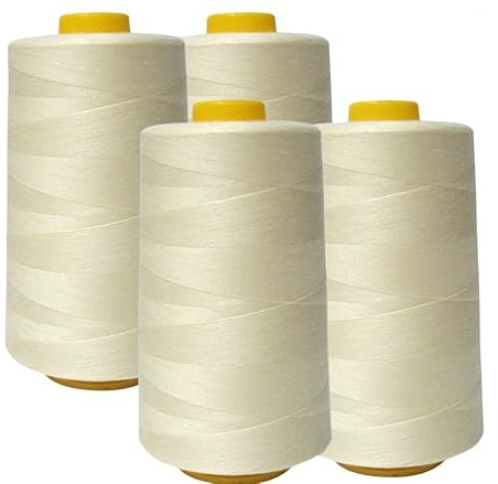 AK Trading 4-Pack Ivory All Purpose Sewing Thread Cones (6000 Yards Each) of High Tensile Polyester Thread Spools for Sewing, Quilting, Serger Machines, Overlock, Merrow & Hand Embroidery.