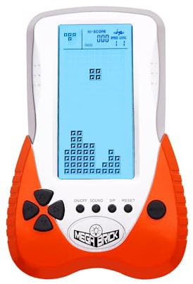 HLF New Brick Spielekonsole Großbildblaue Hintergrundbeleuchtung Helligkeit kann angepasst Werden in 23 Spiel mit Lithium-Batterie kompatibel und AAA-Batterien können Kopfhörer anschließen (Orange)