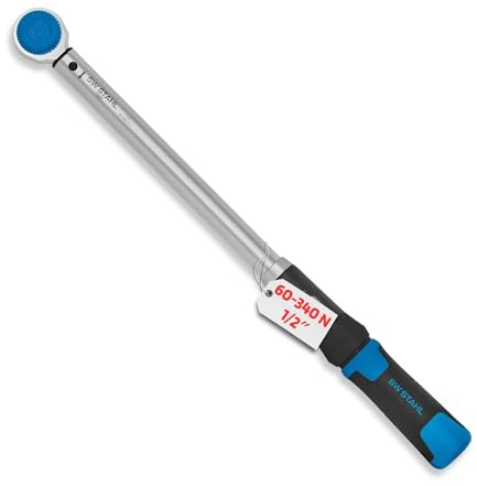 SW-Stahl 03885L Drehmomentschlüssel 1/2 Zoll - 60-340 Nm - Reifenwechsel | PKW Knarre für Rechts- und Linksanzug, Chrom-Vanadium-Stahl, 48 Zähne, Pilzkopf-Durchsteckvierkant, ± 4% Genauigkeit.
