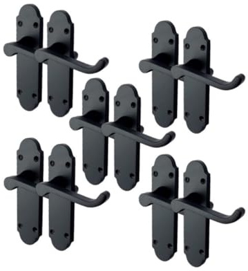 Haven Heritage® Door Handles – Matt Black Internal Door Handle Sets (5 Pairs) | Modern Lever Handles on Backplate 170mm x 42mm | for Internal Doors