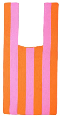 Oshhni Mode Damen Gewebte Handtasche Sommer Tasche Streifenmuster Stricken Tote Handgemachte Damen Geldbörse, Offene Handtasche Stricken Totes , Rosa Orange