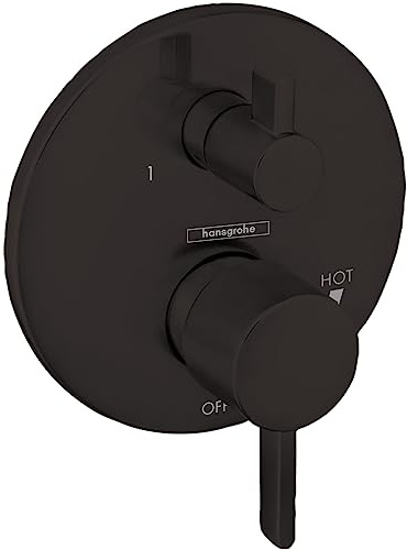 hansgrohe Ecostat Modern Pressure Balance Shower Valve Trim with Diverter in Matte Black, 04447670