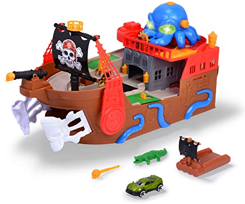 Dickie Toys - Piratenschiff - umfangreiches Spielzeug-Boot (41,5 cm) für Kinder ab 3 Jahren mit Auto-Rennbahn, Spezial-Effekten, Licht & Sound, als Badespielzeug & Badewannenspielzeug geeignet