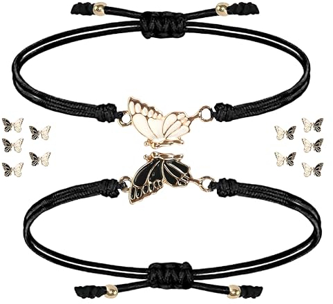Mädchen Beste Freundin Armband, 2 Stücke Verstellbare Schmetterling Freundschaftsarmband, Schmetterling Armbänder, Freundschaftsarmbänder,Geeignet für Freundinnen, die mit Armband, Schwarz und Weiß