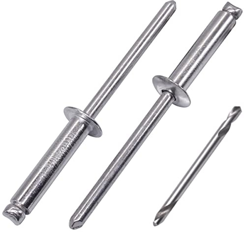 SKIR'CO (100 Stück) Aluminium Blindnieten 4,0 x 18 mm, Aluminiumdorn, Popnieten, Kuppelkopf, ein Bohrer im Lieferumfang enthalten