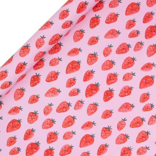 Glick Lussuoso rotolo di carta da regalo, rosso e rosa, con fragole e scritta Happy Birthday, 4 m x 70 cm