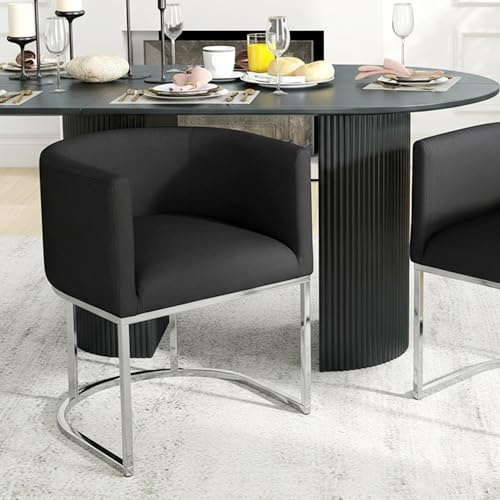 HNY Mid Century Modern Upholstered Barrel Dining Chair with Arms, Velvet Kitchen & Dining Room Chair, 18.5 Wide Accent Chair for Dining Room Living Room with Chrome Metal Frame, Black