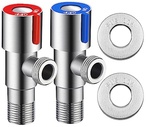 VOANZO 2 Pezzi 1/2 Valvola ad Angolo Valvola ad Angolo in Acciaio Inossidabile con Coperture per Tubi per Cucina Bagno Giardino Irrigazione