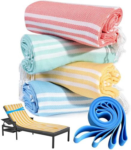 4 Packs Turkish Beach Towel Pool Swim Towels Set Bulk Soft Cotton Extra Large Sand Free Quick Dry Thin Lightweight Travel Vacation Essentials Cruise Accessories Must Haves Clearance Sandless Oversized