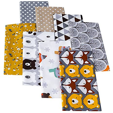Yurosiay 8 Stück 20×25cm Baumwollstoffe Nette Cartoon Tiere Bedruckte Stoffe Patchwork Stoffe Tiere Baumwolle Quiltingstoffe Stoffe zum Nähen Stoffreste Stoffpaket für DIY Handwerk Fuchs 1#