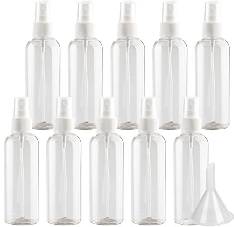 LusDoly 100 Stück, 100ml Transparent Plastik Kunststoff Sprühflasche Mit Weiß Sprüher Nachfüllbar Sprühflaschen Leer für Parfümzerstäuber Zerstäuberflasche Reise Flakons