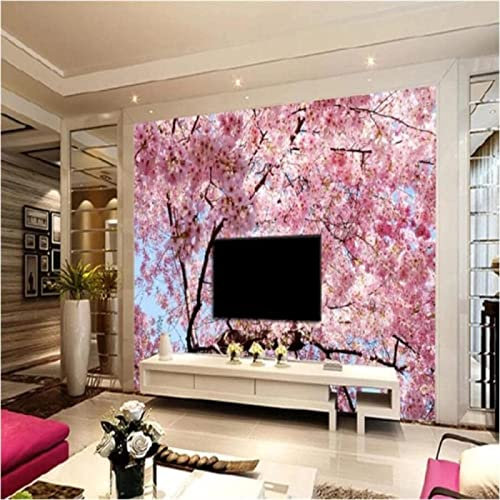 Papier Peint Panoramique Japon Cerisier Rose En Fleur Papier Peint 3D Intissé Decoration Murale Chambre Salon