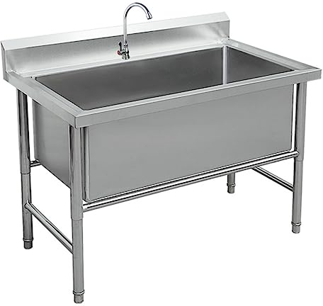 LBONG Spültisch Edelstahl 1 Becken, Küchenspüle Edelstahlspüle Profi-Spüle Spüle mit Armatur,Edelstahl Gastro Spüle für Bar Küche Restaurant(120X70X80cm/47.2X27.5X31.4in)
