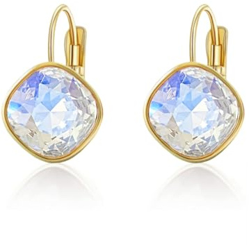YONVUN Damen Hängen Ohrringe mit Stein Österreichische Kristalle Zirkonia Tropfen 18K Gold Zirkon Edelstein Birthstone Silberne Schmuck Hängende Ohrhanger Geschenk für Frau Mama Tochter Freundin