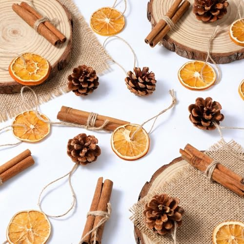 Liliful 60 Pcs Christmas Tree Decorations Dried Natural Orange Slices Natural Pine Cones Rustic Ornaments Bulk Aniseed Cinnamon Sticks for Christmas Tree DIY Crafts Home Decorations (Cute Style)