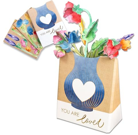 Papierdrachen Charmante Papier-Vase mit Liebes-Botschaft & 6 Bunte Steckblumen - Das ideale nachhaltige Geschenk Mama | Muttertagsgeschenk