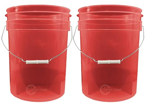 DETAIL GEAR Ultimate Clear Transparent Car Wash Bucket - RED - 20L (5 Gallons) (2 Buckets and Grit Guards)