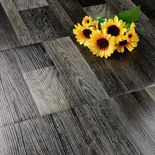 FunStick Pavimento PVC Adesivo Effetto Legno Nero - Piastrelle in Vinile per Bagno, Cucina, Salotto 30×30CM 5 Pezzi