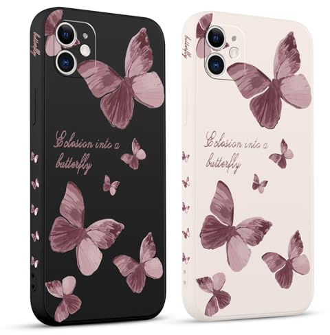Pnakqil 2 stück Handyhülle für iPhone 11 6,1, Hülle Blitz Schmetterling Bemaltes Muster süß Ästhetik Schön Mädchen Kameraschutz Stoßfeste Case Silikon Schutzhülle Tasche