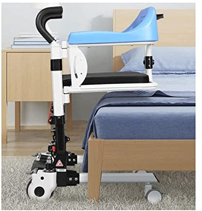 Ascenseur 4 en 1 pour patient à domicile, transports médicaux, fauteuil roulant, chaise percée, chaise percée de salle de bain avec siège divisé à 180 ° et plateau de lit pour personnes âgées,