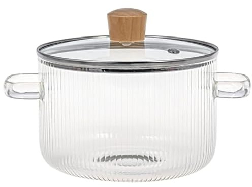 Dorccsi Glas-kochtopf Mit Deckel 1,6 L Hitzebeständiger Gerippter Borosilikatglas-Topf Mit Griffen Kochgeschirr Aus Klarem Glas Sicherer Glas-kochtopf Glas-kochtopf Für Suppe Milch Babynahrung