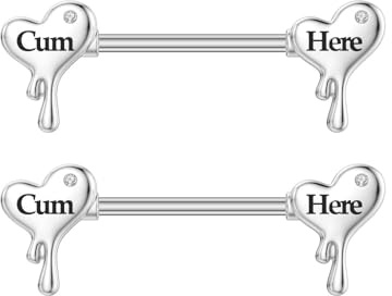 Niaspi 14G Surgical Steel Letter Nipple Rings for Women Heart Piercing Barbell Cum Here Naughty Words Nipple Studs Nipplerings Body Piercing Jewelry (Style 1)