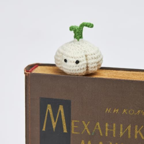 CharySim 3D Karikatur Gemüse Gehäkelt Lesezeichen Personalisierte Lustige Geburtstags Geschenke für Leser Lehrer und Buchliebhaber Knoblauch
