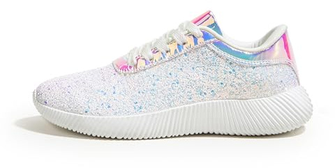 LUCKY STEP Sneakers da Donna con Glitter, Strass e Paillettes Metalliche, Scarpe da Tennis Leggere. (Bianco, 8US-38EU-5UK)