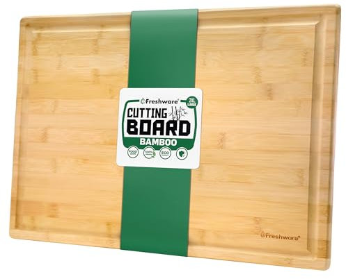 Freshware 20 Inch 2XL Bamboo Cutting Boards for Kitchen, Stove Top Butcher Block, Extra Large Wooden Carving Board for Meat, Veggies, Charcuterie Board with Deep Juice Grooves (2XL, 20x14)