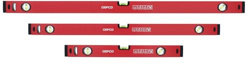 GEPCO Lot de 3 niveaux à bulle professionnels 50 + 100 + 150 cm en aluminium 1,2 mm Balance de mesure 3 fioles Tolérance de mesure industrielle : 0,5 mm/m