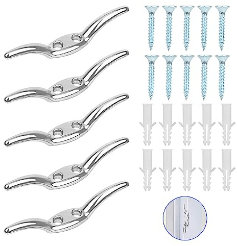 Lot de 5 crochets de fixation - Taquet d'amarrage - Taquet d'amarrage - Avec vis de fixation et bouchons en plastique - Pour yachts, mâts de drapeau, voiliers, auvents