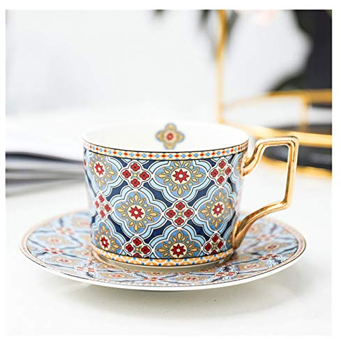 NOURIS Service à café, ensemble de tasses à café et soucoupes marocaines, tasse à thé de l'après-midi en céramique, Cappuccino, ensemble de tasses et soucoupes de 250ml(Morocco a)