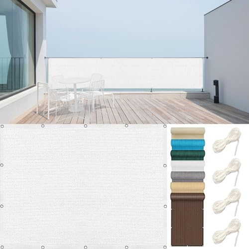 Balkon Sichtschutz 70 x 450 cm Blickdichte Privatsphäre Balkonverkleidung Reißfest mit Ösen Kabelbinder für Garten Balkon Terrasse, Weiß