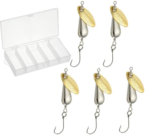 PATIKIL Fiskespinnare 1/4 oz, 5-pack enkelkrok öring beten tårdroppe fiskedrag inline spinner med tackellådor för sötvatten saltvatten fiske, silverton