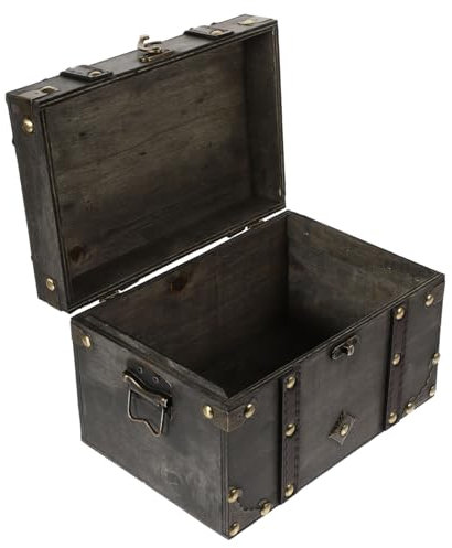 STOBAZA Mehrzweck Aufbewahrungsbox Aus Holz Piratenschatzkiste Vintage Retro Für Schmuck Kleine Holzbox Als Schmuckkästchen Antikes Design Tragbarer Schatzbehälter