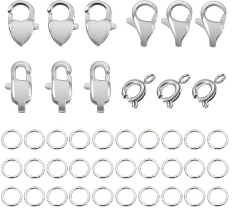 TOAOB 12 st rostfritt stål smyckeslås, silver hummerklämma med 30 st öppna hoppringar för fästelement, halsband, gör-det-själv-tillbehör tillverkning
