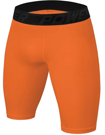 PowerLayer Kompressionsshorts för pojkar, snabbtorkande baslager, kalsonger, tights, korta byxor, löpunderkläder, apelsin, 8-10 år