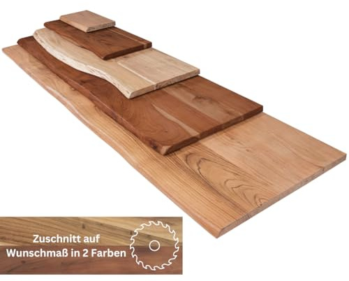 trelevo Holzplatte 40-200x20-100 cm Akazienholz massiv naturfarben | 35mm, nussbaumfarben, individueller Zuschnitt, Baumkantenplatte für Bastler, Heimwerker