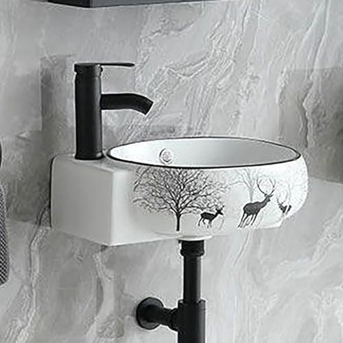42 Cm Badezimmer-Eckwaschbecken,Eckspüle Bad Waschtisch,Wandmontiertes Schiffswaschbecken,Kleines Waschbecken Gäste Wc,Waschbecken Schmal,Aufsatzwaschbecken Oval,Handwaschbecken(Black Deer (L))