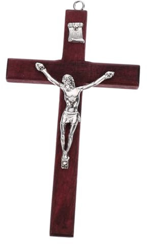 IMIKEYA 1pc Solide Hartholz Kreuz -legierung Statue Katholischen Dekorationen Zufällige Farbe