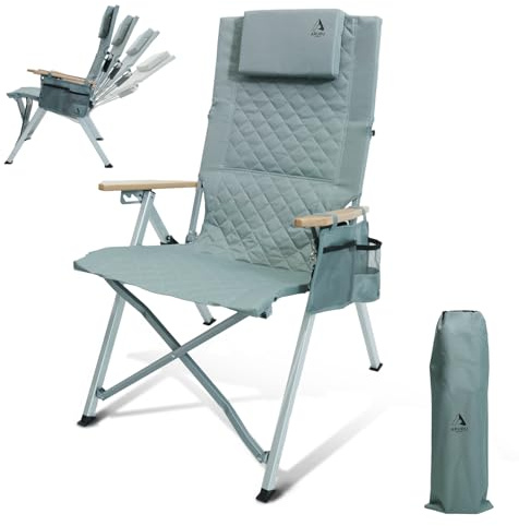 ARURU Campingstuhl Faltbar, Hochlehner Rückenverstellbar in 4 Positionen bis 150 KG Klappstuhl Gartenstuhl Getränkhalter mit Seitentasche Angelstuhl Outdoor Für Camp Garten Balkon（Cyan）